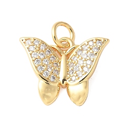 Бабочка Латунные микро проложить кубического циркония подвески, без кадмия и без свинца, с целью перехода в кольце, реальный 18 k позолоченный, бабочка, 13x17x3.5 мм, отверстие : 3.5 мм