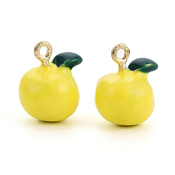 Желтый Стойки обшивки сплава эмали подвески, оранжевые прелести, без кадмия, без никеля и без свинца, золотые, желтые, 14.5x12x10 мм, отверстие : 1.5 мм