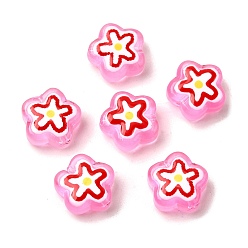 Pink Стеклянные эмалевые бусины ручной работы, бусины ручной работы, цветок, розовые, 11.5x12~12.5x6.5 мм, отверстие : 1.2 мм