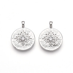 Платина Латунные микро проложить кубического циркония подвески, без кадмия, без никеля и без свинца, плоско-круглые, платина, 22x17.2x4.3 мм, отверстие : 2.2x3.2 мм