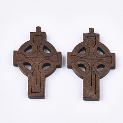 Coconut Brown Wooden Pendants, Dyed, Cross, Coconut Brown, 45x28x4.5mm, Hole: 1.2mm