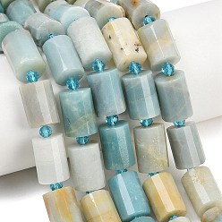 Flower Amazonite Натуральный цветок амазонитовые бусины пряди, граненые, колонка, с бисером, 15~15.5x10 мм, отверстие : 0.8 мм, около 22 шт / нитка, 15.75''~15.98'' (40~40.6 см)