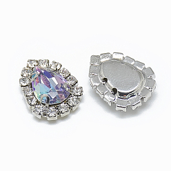 Танзания Шить на горный хрусталь, блестящий лазерный стиль, многожильных ссылки, k 9 стеклянный страз, с латунными зубцами в платиновых тонах, аксессуары для одежды, блестящий лазерный стиль, слеза, танзанитом, 14.5x11x5 мм, отверстие : 0.8 мм