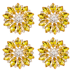 Or 4 boutons à tige en alliage, verre et strass, 1-trou, fleur, or, 39x40x16.5mm, Trou: 5x4mm