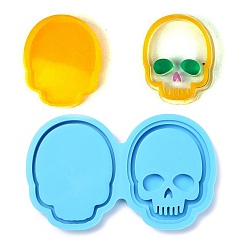 Deep Sky Blue Shaker Mold, DIY Quicksand Jewelry Silicone Statue Molds, Resin Casting Molds, For UV Resin, Epoxy Resin Jewelry Making, Skull, Deep Sky Blue, 80x131x10mm, Inner Diameter: 72x58mm