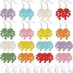 Mixed Color DIY Dangle Earrings Making, with Painted Poplar Wood Pendants, Iron Earring Hooks & Jump Rings, Monstera Leaf, Mixed Color, 30x24x2.5~3mm, Hole: 1.5~2mm