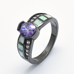 Metallgrau Zirkonia Fingerringe, mit synthetischen Opal- und Messingbefunden, langlebig überzogen, ellipsenförmige, Größe 7, mauve, Metallgrau, 17.5 mm