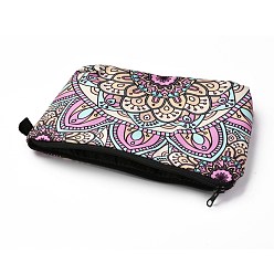 Camel Polyester Tarp Zip Cosmetic Pouches, Rectangle with Flower Pattern, Camel, 14.4x21.7x2.1cm