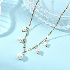 Золотой Белый круглый кулон из ракушечника 304 цепочка-спутник из нержавеющей стали для женщин, золотые, 17.72 дюйм (45 см)