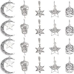 Antique Silver 50Pcs 5 Style Tibetan Style Alloy Pendants, Mix-shaped, Antique Silver, 10pcs/style
