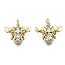 Настоящее золото 16K Латунные микропаве прозрачные подвески с фианитом, без никеля , насекомые с прыжковыми кольцами, реальный 16 k позолоченный, 12.5x16.5x3.5 мм, Перейти кольцо: 5x0.8 мм, внутренний диаметр: 3.4 мм