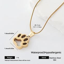 Paw Print 304 Stainless Steel Pendant Necklaces for Women, Golden, Paw Print, 15.75 inch(40cm)