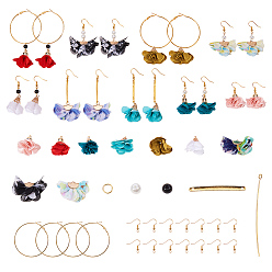 Mixed Color DIY Earring Making, with Cloth Pendant Decorations, with Acrylic Findings, Handmade Cloth Pendant Decorations and Brass Earring Hooks, Mixed Color, 12x10cm