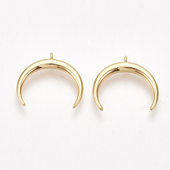 Real Rose Gold Plated Brass Charms, Double Horn/Crescent Moon, Nickel Free, Real 18K Gold Plated, 13x14x1mm, Hole: 0.8mm