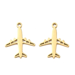 Real 18K Gold Plated 304 Stainless Steel Pendants, Airplane Charms, Cut-Out, Ion Plating(IP), Real 18K Gold Plated, 23x17x1.3mm, Hole: 2mm