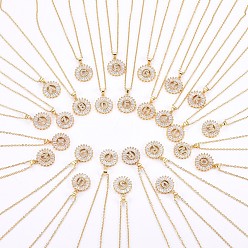 Золотой Подвеска-колье с инициалом из латуни, украшенная микропаве из кубического циркония., с 304 цепи из нержавеющей стали, плоские круглые с письмом ~ г, золотые, 17.71 дюйм (45 см), Кулон : 22x16x3 мм, 26 шт / комплект