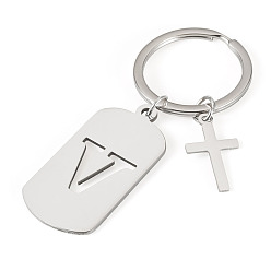 Letter V 1Porte-clés en acier inoxydable, avec porte-clés fendus, rectangle, couleur inox, lettre v, 72mm