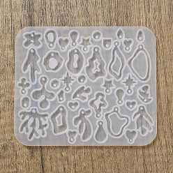 Белый DIY силиконовые формы кулон, формы для литья смолы, для уф-смолы, изготовление ювелирных изделий из эпоксидной смолы, самородки, белые, 91x108x4.5 мм, отверстие : 2~3 мм, внутренний диаметр: 6~28x6~22 мм