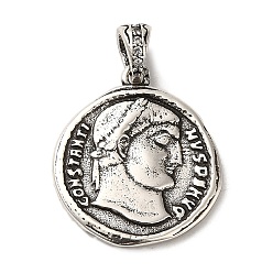 Античное Серебро Латунные подвески, долговечный, без кадмия и без свинца, плоский круглый с человеческим обаянием, античное серебро, 20x18x2 мм, отверстие : 4.3 мм