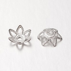 Серебро 6-лепесток из латуни шарик крышки, без свинца, серебряный цвет гальваническим, 7.5x2 мм, отверстие : 1 мм