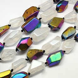 Other Quartz Natural Quartz Crystal Beads Strands, with Clear Beads and Rainbow Plated Beads, Nuggets, 23~45x16~27x15~19mm, Hole: 1mm, about 13pcs/strand, 17.3 inch