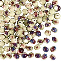 Бежевый 120шт. фарфоровые бусины ручной работы, круглые, яркие глазированный фарфор, бежевые, 6~7x5~6 мм, отверстие : 2 мм