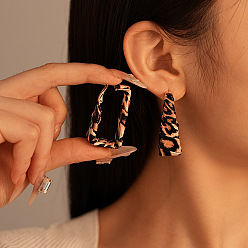 Rectangle Серьги-кольца из сплава с леопардовым принтом, золотые, прямоугольные, 43x22 мм