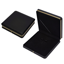 Black Imitation Leather Pure Color Flip-open Gift Boxes, Jewelry Set Boxes, Square, Black, 19.4x19.3x4.2cm