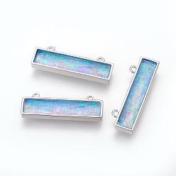 Sky Blue Synthetic Opal Pendants, with Brass Findings, Rectangle, Platinum, Sky Blue, 26.5x8.5~9x4~4.5mm, Hole: 1.2mm