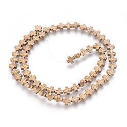 (252) Цвет внутри: морской / фиолетовый на подкладке Гальванические немагнитная синтетический гематит бисер пряди, матовые, крестик, античная бронза покрытие, 6x6x2.5 мм, отверстие : 1 мм, около 65 шт / нитка, 15.94 дюйм (40.5 см)