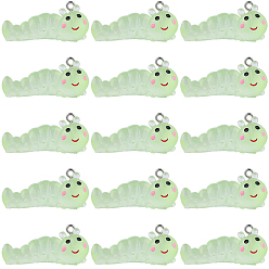 Verde Claro 16 piezas colgantes de resina transparente, oruga, con lazo de hierro platino, verde claro, 16x36x16 mm, agujero: 2 mm