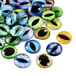 Mixed Color Printed Transparent Glass Cabochons, Half Round with Eye Pattern, Mixed Color, 20x5mm, about 100pcs/bag