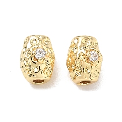 Chapado en Oro Real 18K Micropave de latón transparente perlas de circonio cúbico, ovalado martillado, real 18 k chapado en oro, 8.5x6.5x7.5 mm, agujero: 1.5 mm