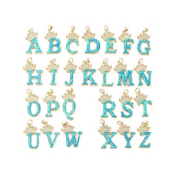 Темно-Голубой Латунные микро проложить кубического циркония подвески, письмо амулеты, с синтетическим опалом и переходным кольцом, долговечный, стойки покрытие, без свинца и без кадмия, реальный 18 k позолоченный, глубокое синее небо, 27~34x13~23.5x4~4.5 мм, отверстие : 4 мм