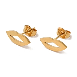 Golden PVD Vacuum Plating 304 Stainless Steel Stud Earrings, Hollow Lip, Golden, 5.5x13mm