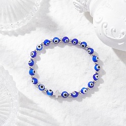 Синий Браслеты ручной работы из бусин-лэмпворк от сглаза для женщин, с латунным крестом, синие, внутренний диаметр: 2-1/8 дюйм (5.5 см)