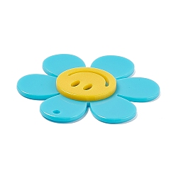 Cyan Opaque Acrylic Big Pendants, Sunflower with Smiling Face Charm, Cyan, 55x50.5x5mm, Hole: 2.5mm