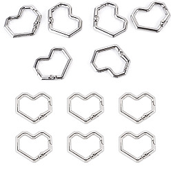 Platinum 6Pcs Heart Alloy Spring Gate Rings, Platinum, 25.5x29x4mm