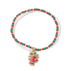 (52) Непрозрачная лаванда Рождественские стеклянные бусины и многослойные браслеты из стеклянных бусин, браслеты из сплава эмали для женщин, Рождественский колокольчик, разноцветные, внутренний диаметр: 2-1/4~2-1/2 дюйм (5.85~6.3 см)