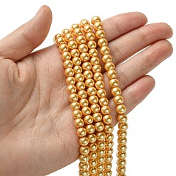 Orange Eco-Friendly Dyed Glass Pearl Round Beads Strands, Grade A, Cotton Cord Threaded, Orange, 6mm, Hole: 0.7~1.1mm, about 72pcs/strand, 15 inch