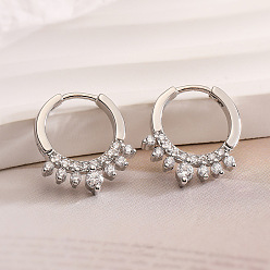 Платина Латунные серьги-кольца из прозрачного кубического циркония, кольцо, платина, 16x14 мм