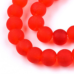 Red Transparent Glass Beads Strands, Frosted, Round, Red, 6~6.5mm, Hole: 1.4mm, about 67~70pcs/strand, 14.76 inch~15.16 inch(37.5~38.5cm)