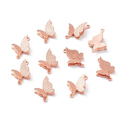 Розовый Позолоченный Латунные коннекторы, долговечный, бабочка, Настоящее розовое золото покрыто, 17.5x10x5 мм, отверстие : 1 мм