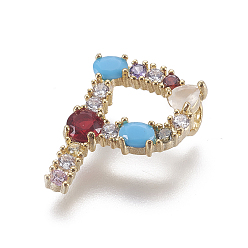 Letter P Подвески латунные горный хрусталь, с кубического циркония, буквы, золотые, красочный, letter.p, 19.5x13x2.5 мм, отверстие : 3.5x2 мм