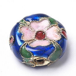 Mixed Color Handmade Cloisonne Beads, Flat Round, Mixed Color, 15.5x7mm, Hole: 1mm