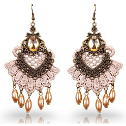 (932FM) Темно-синий аква-матовый с подкладкой Серьги-люстры из пластикового сплава, со стеклом, веер со слезой, античная бронза, темно-золотистые, 95x50 мм