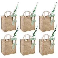 (52) Непрозрачная лаванда 6шт. прямоугольные холщовые сумки-шопперы, с бумажными подарочными бирками 6 шт., 5м полиэстеровая шифоновая лента и 6шт. искусственные листья эвкалипта из полиэтиленового пластика и утюга, разноцветные, 33 см, мешок: 23x22x1.2 см