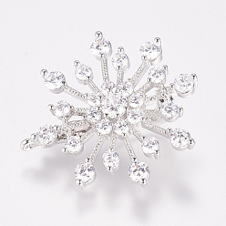 Платина Латунный микропаве из циркония, подвеска навесная навесная, с петлей, цветок, платина, 36x33.5x13 мм, отверстие : 1 мм