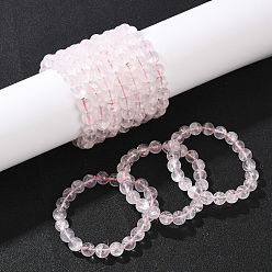 Розовый Кварц Натуральные розовые кварцевые круглые бусины эластичные браслеты для женщин, внутренний диаметр: 2-1/8 дюйм (5.45 см)