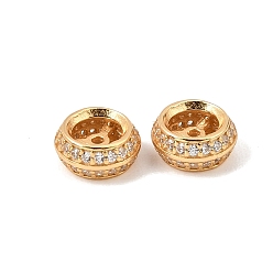 Chapado en Oro Real 18K 925 Cuentas espaciadoras de circonita cúbica transparente con micropavé de plata de ley, chapado en rack, larga duración plateado, Rondana plana, con 925 sello, real 18 k chapado en oro, 7.5x3.5 mm, agujero: 1 mm